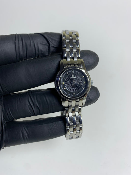 Qianba Ladies Classic Silver Watch - Textured Black Dial