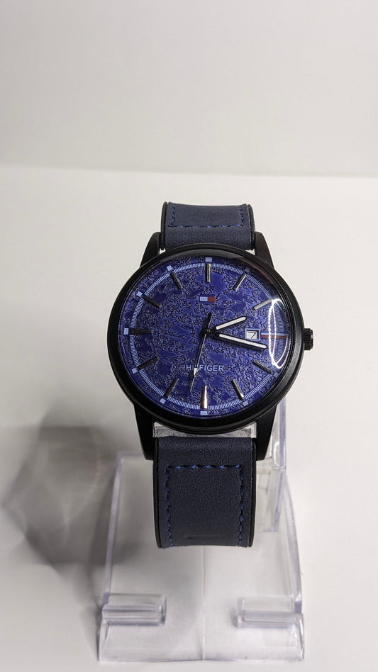 Tommy Hilfiger Royal Blue Textured Dial Watch for Men - Black Case