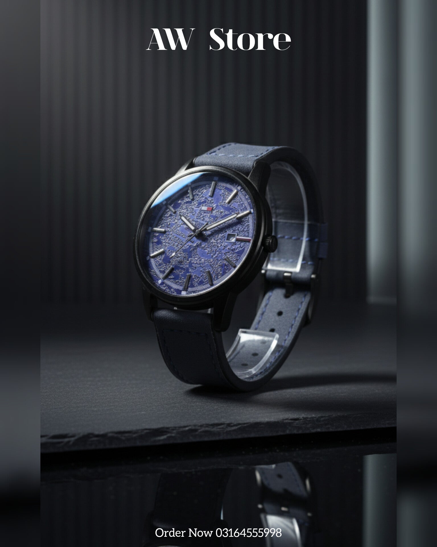 Tommy Hilfiger Royal Blue Textured Dial Watch for Men - Black Case