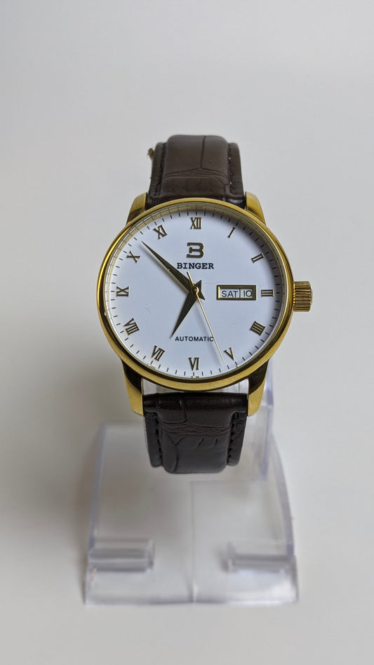 BINGER Automatic Day-Date Dress Watch - Gold Tone