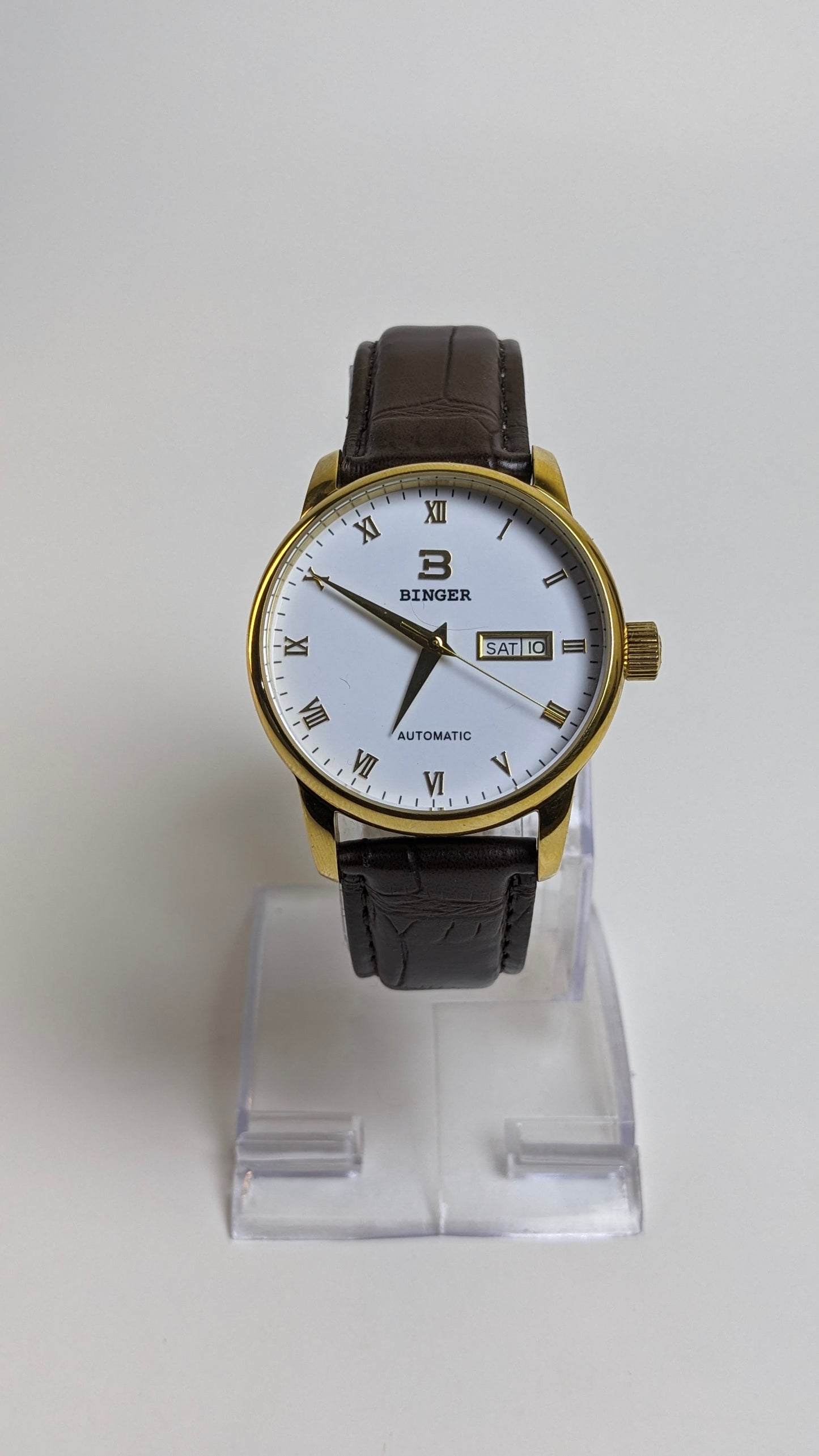 BINGER Automatic Day-Date Dress Watch - Gold Tone