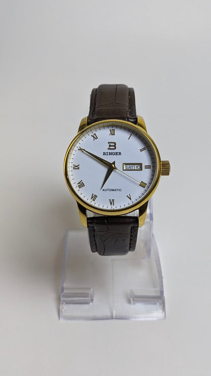 BINGER Automatic Day-Date Dress Watch - Gold Tone