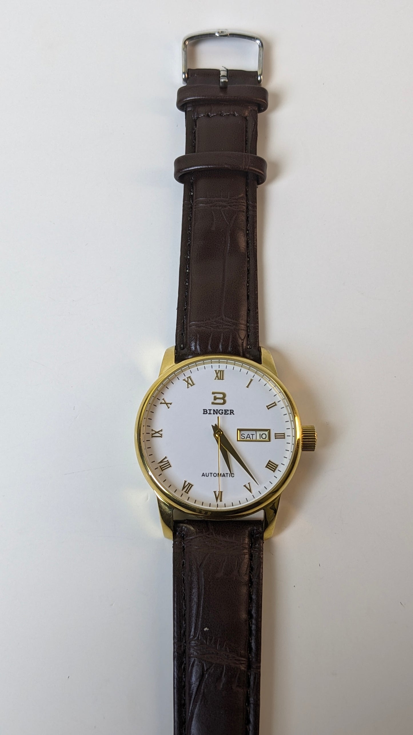 BINGER Automatic Day-Date Dress Watch - Gold Tone