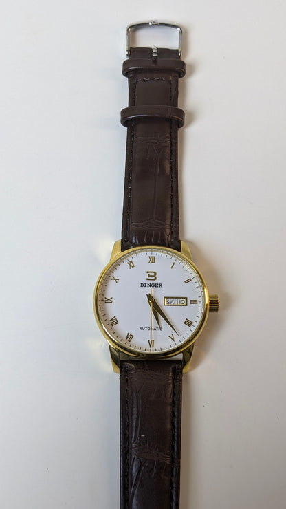 BINGER Automatic Day-Date Dress Watch - Gold Tone
