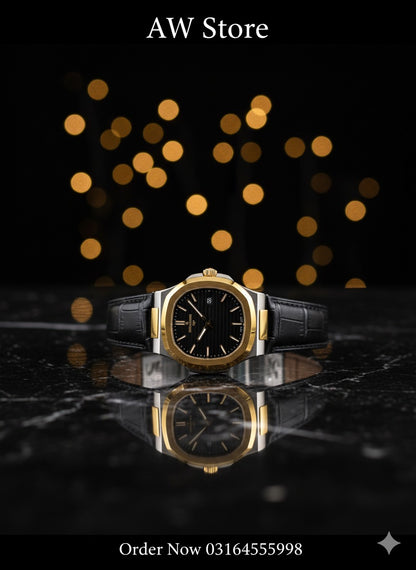 The Patek Philippe Nautilus: Gold & Steel with Black Leather Strap