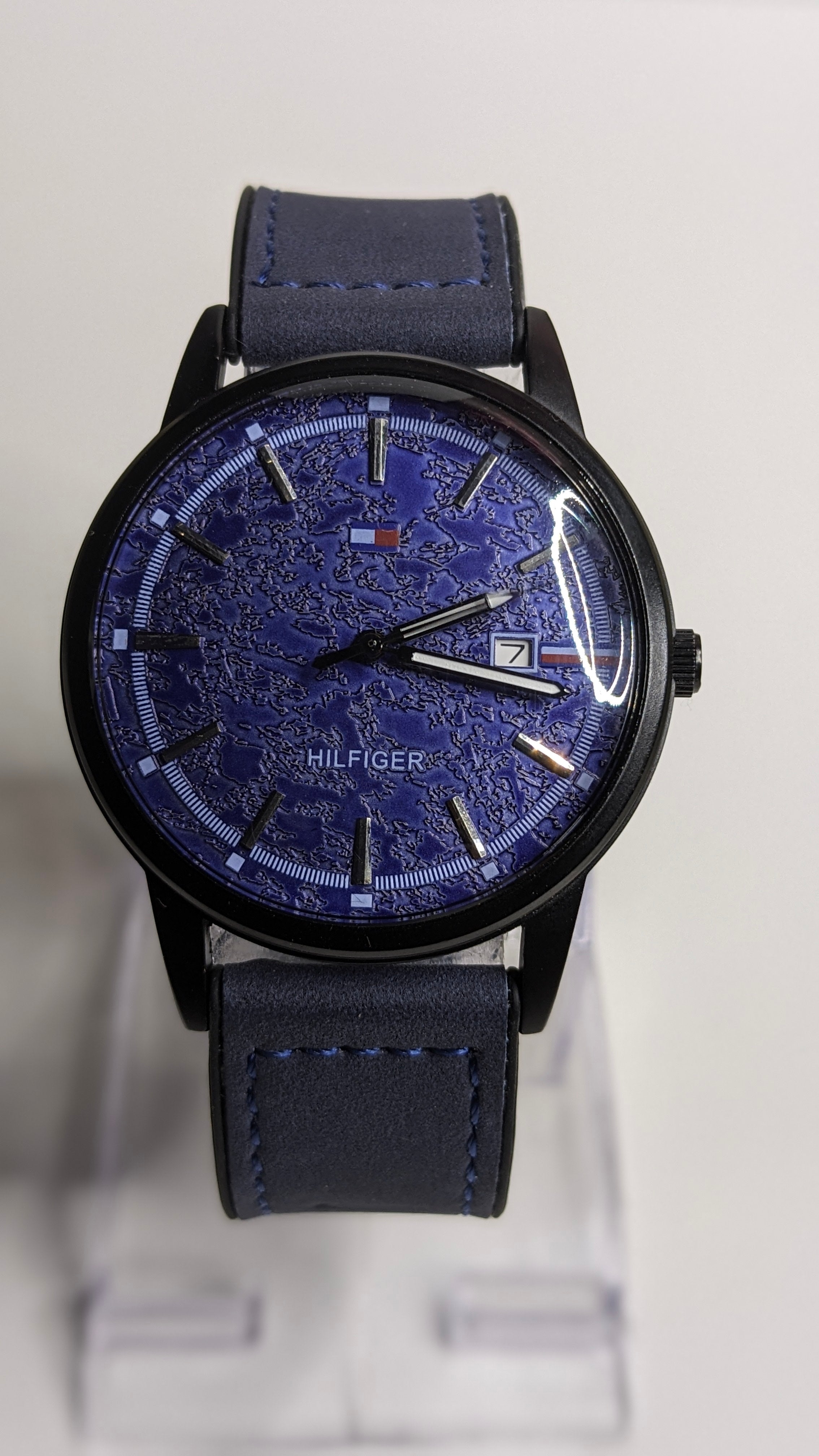 Tommy Hilfiger Royal Blue Textured Dial Watch for Men - Black Case